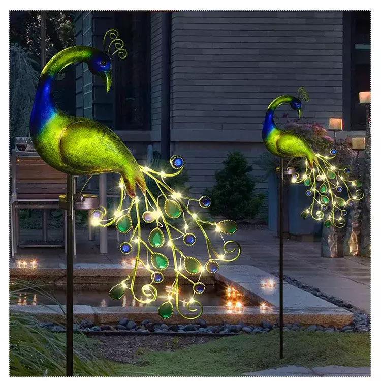 Paw lampa słoneczna lampa trawnikowa w stylu Vintage zasilany energią słoneczną w kształcie pawia zielona lampa do ogrodu świąteczna dekoracja nowość