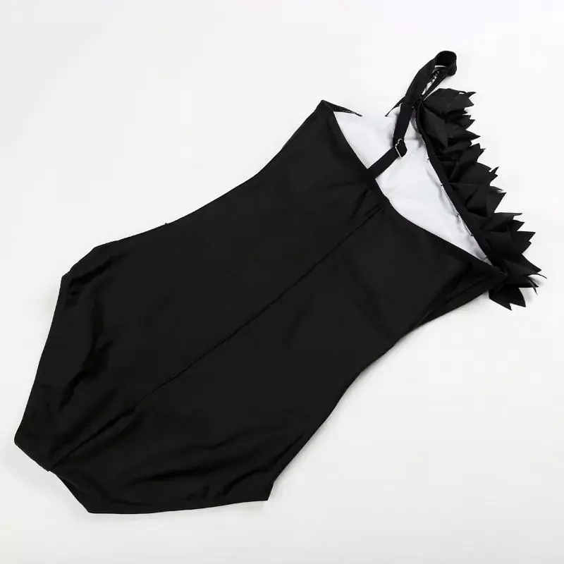 Sexy maiô de uma peça, rendas, preto, um ombro, tamanho grande, monokini, roupas de praia, para as mulheres