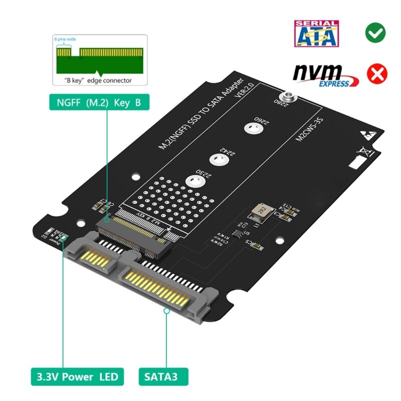 Metallgehäuse, Schlüssel-NVME-SSD auf 2,5-Zoll-SATA-6-Gbit/s-Adapter, Kartengehäuse, NVME-Adapter für 2230/2242/2260/80