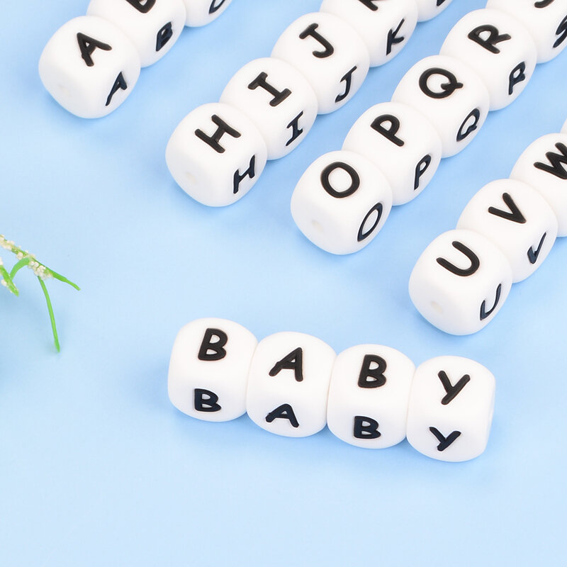 LOFCA 10 szt. 12mm silikonowe koraliki z alfabetu BPA Free niemowlę ząbkowanie koraliki z koraliki dla ząbkującego dziecka do żywności DIA