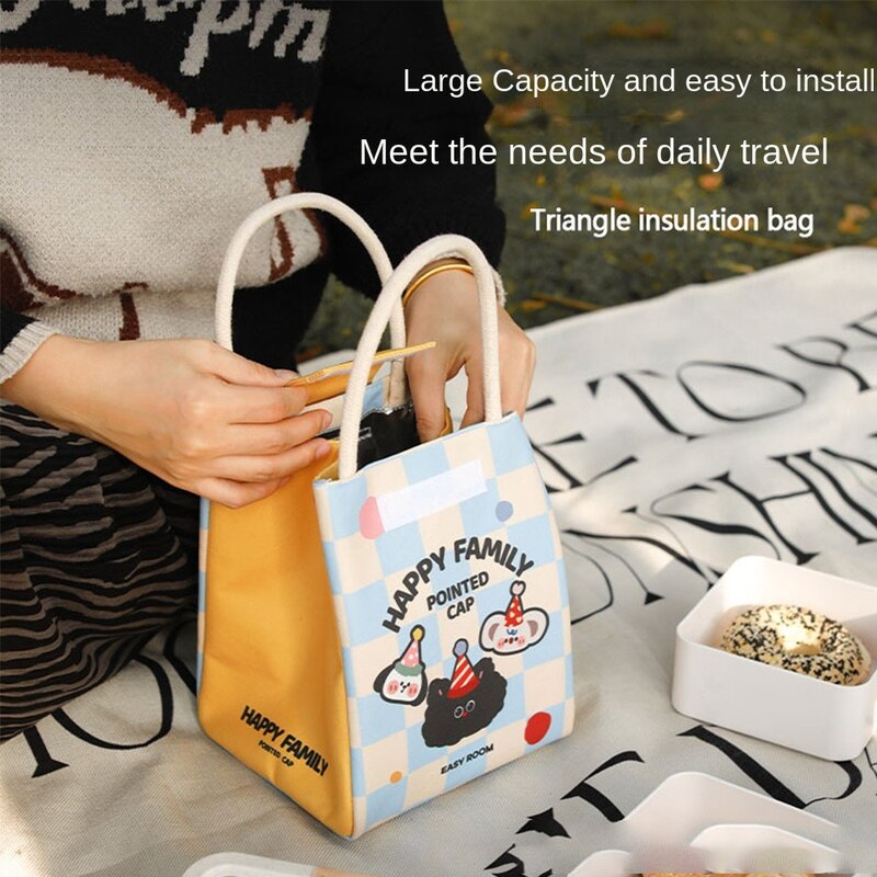 Poudres de déjeuner écologiques portables avec motif imprimé de dessin animé, sac à lunch à la mode, grande capacité, sac isotherme thermique