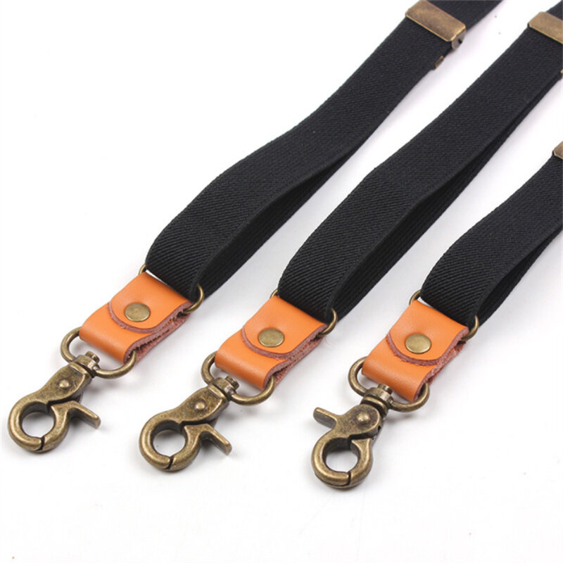 Vintage Brown Striped Bronze 3 Hook Suspenders PU Leather Link Premium Buckle Flexible Men And Women Braces