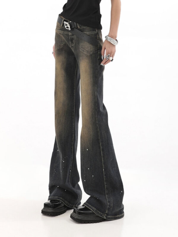 Jeans svasati Vintage Streetwear pantaloni Slim-fit Y2K a vita alta moda donna Chic pantaloni in Denim di alta qualità