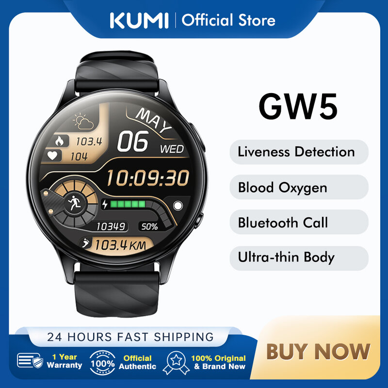 KUMI GW5 스마트 시계 1.39인치 NFC 블루투스 5.2 클리어 블루투스 통화 100+ 스포츠 모드 IP68 방수