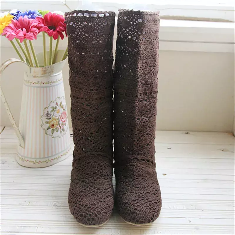 Crochet Summer Boots 2024 New Shoes Lace Hollow Crochet Boots XL Hollow Fashion Women's Boots 34-43  Zapatos De Mujer