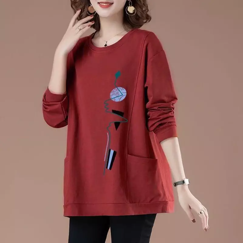 Autumn and Winter Women Trendy Simple Casual Streetwear Sweatshirts Y2K Korean Style O Neck Long Sleeve Pullover Tunic Tops B377