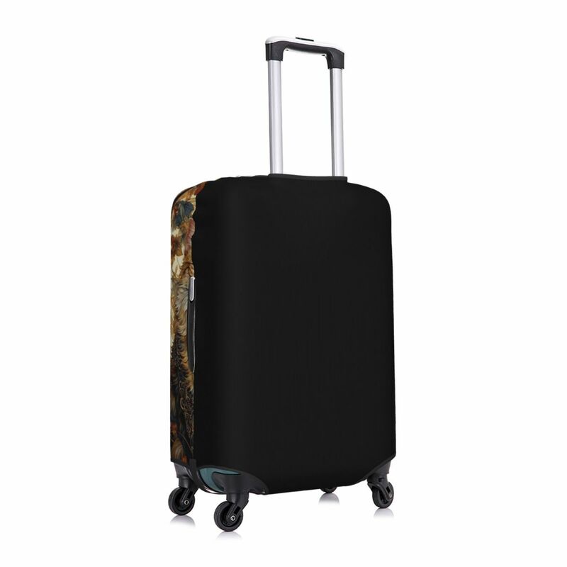 Sarung koper kucing elegan, penutup bagasi pelindung perjalanan praktis motif bunga dan hewan