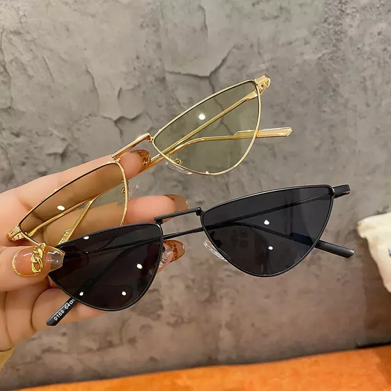 Солнцезащитные очки «кошачий глаз» женские, роскошные брендовые дизайнерские металлические треугольные солнечные очки с защитой UV400