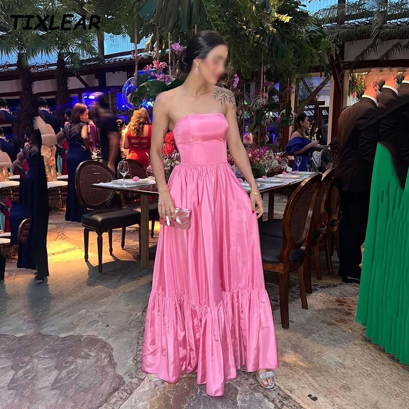 TIXLEAR Simple Strapless Prom Dresses Sleeveless Zipper Back Ankle Length Pleat Party Gown A-Line Custom Made فساتين سهرة New