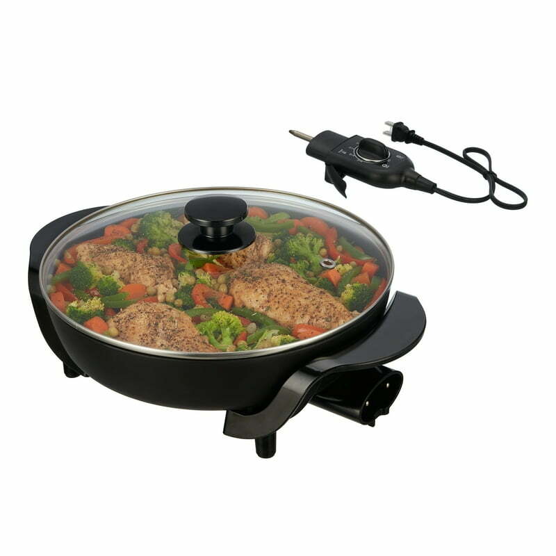 12" Round Nonstick Electric Skillet with Glass Cover, Black