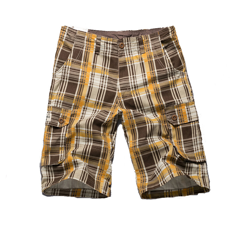 New Summer Cotton Plaid Cargo Shorts Mens Multi Pocket Short Pants Male Beach Shorts High Quality Casual Shorts Size 29-38