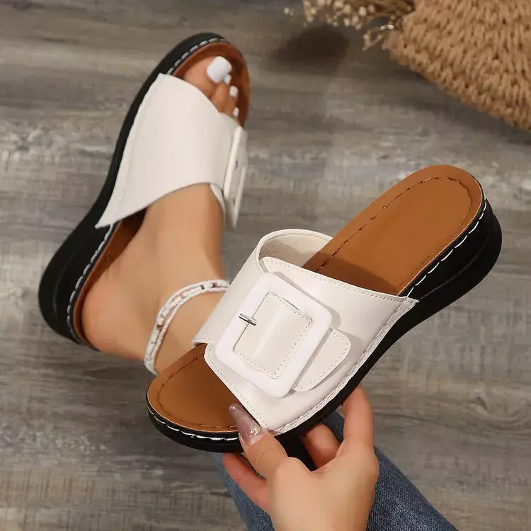 New Slides Women Sandals Summer Women Shoes Peep Toe Shoes Woman Light Slippers Breathable Wedge Shoes Thick Sandalias Mujer