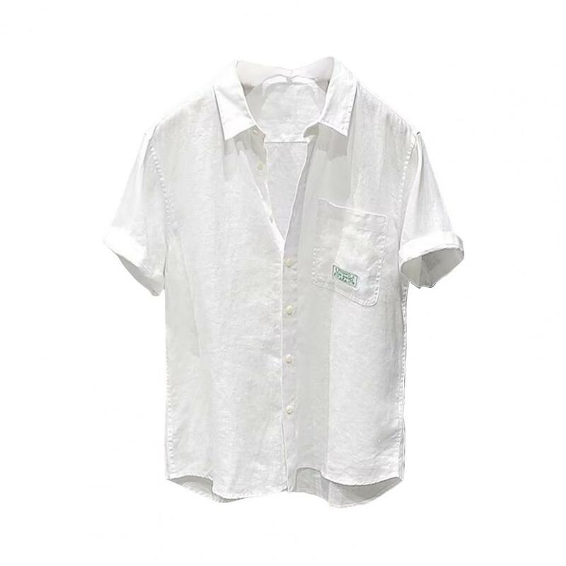 Camisa de verano para hombre, cárdigan de longitud media, cuello vuelto, botonadura única, bolsillo suelto en el pecho, Top informal para uso diario