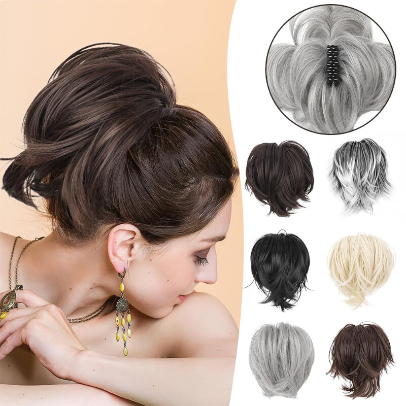 Adjustables Fluffy Claw Clip Messy Bun Hair Piece Short Ponytail Wig Stylish Simple Hair Extensions Wigs for Woman Daily Use