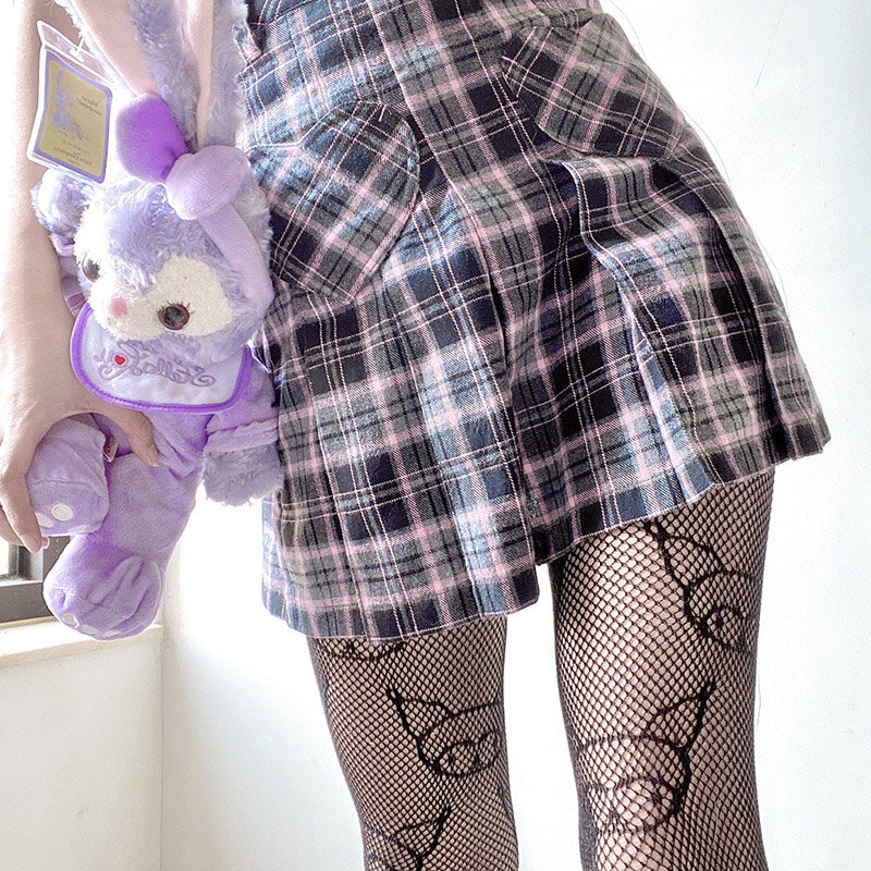 Collant gotici Leggings da donna Lolita scava fuori calze a rete collant di pizzo con fondo giapponese calza floreale in Rattan nero