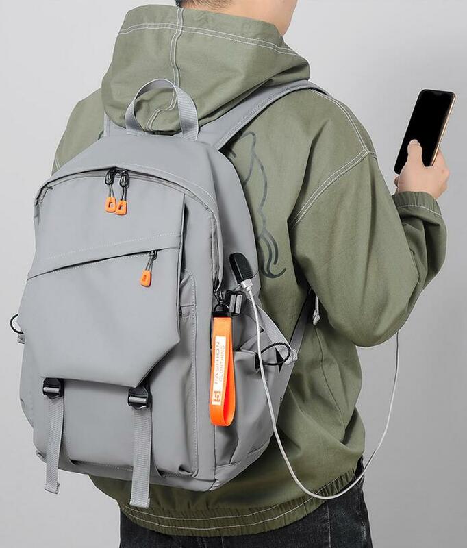 Mochila de viaje ligera para hombre, morral informal Simple con USB, resistente al agua, para ordenador portátil, para adolescentes