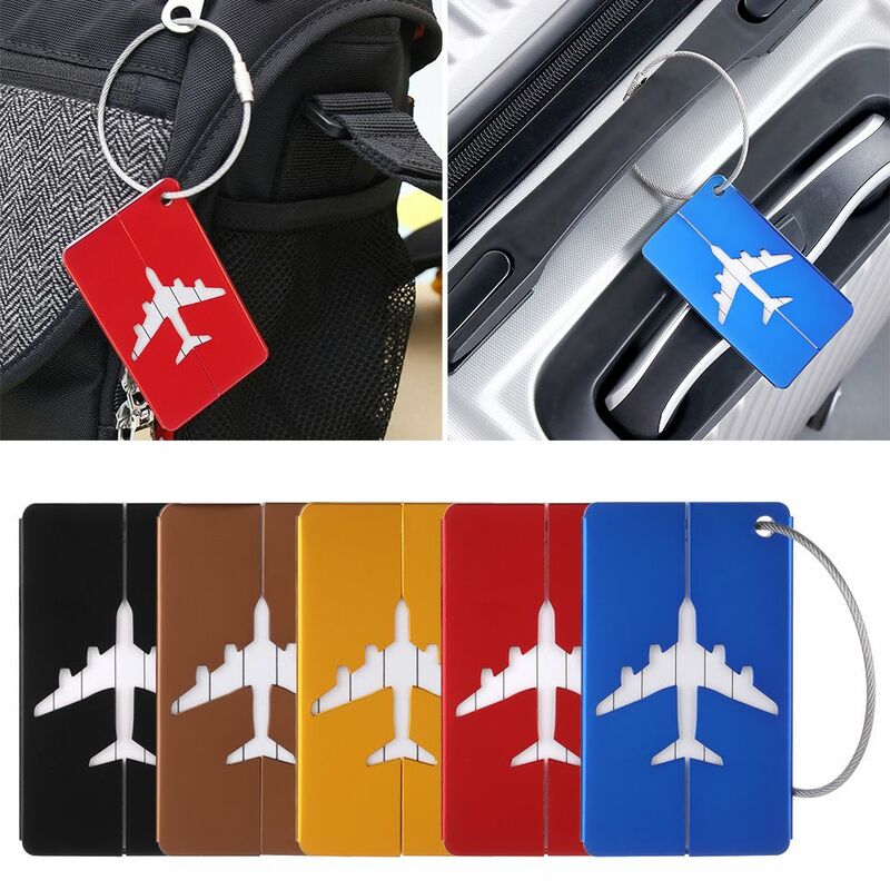 Travel Luggage Tags Aluminium Reusable Metal Name ID Card Suitcase Labels with Ropes Bag Tag Stainless Steel Loop