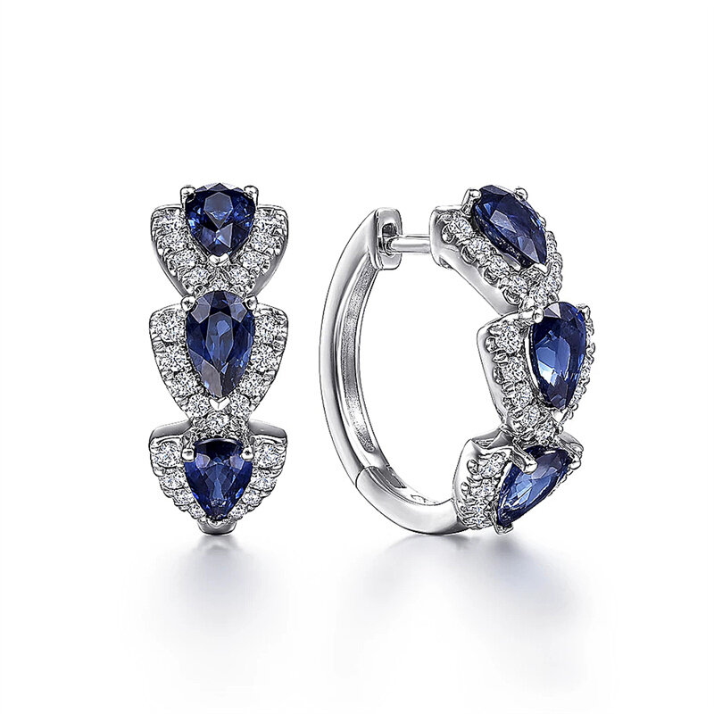 Huitan-pendientes de aro de circonia cúbica azul para mujer, accesorios elegantes para fiesta de boda, regalo de aniversario, Nueva joyería