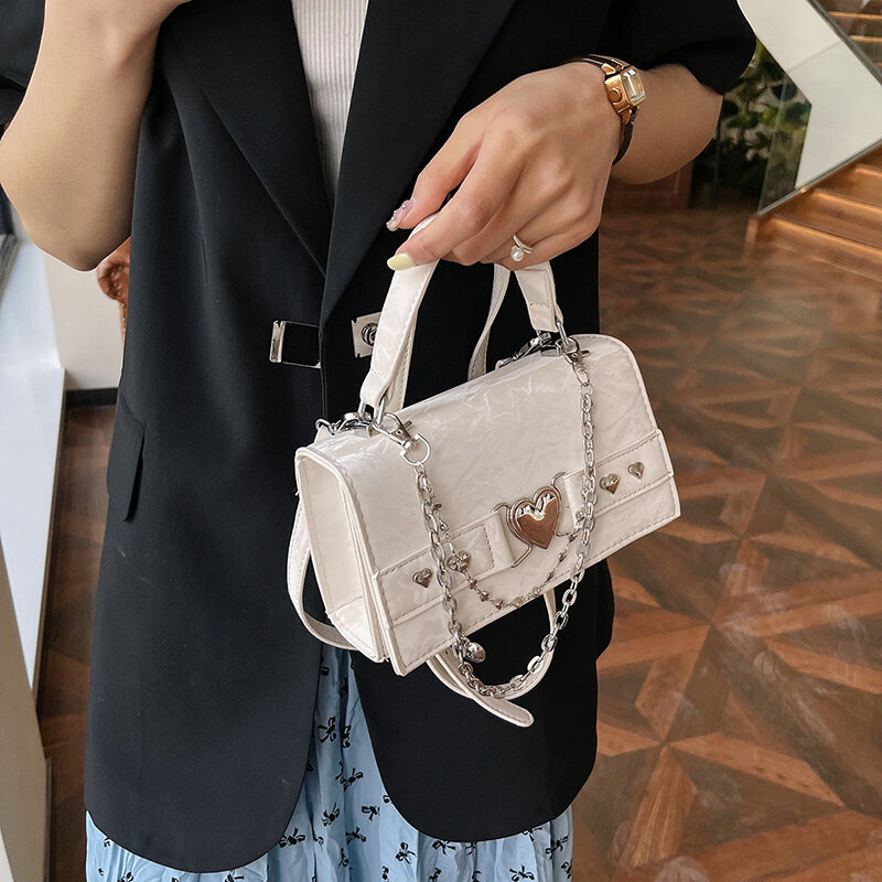New Designer Fashion Shoulder Bags with Heart Shaped Rivet for Women Box Handbags Y2K Mini PU Leather Crossbody Bags Flap Bag