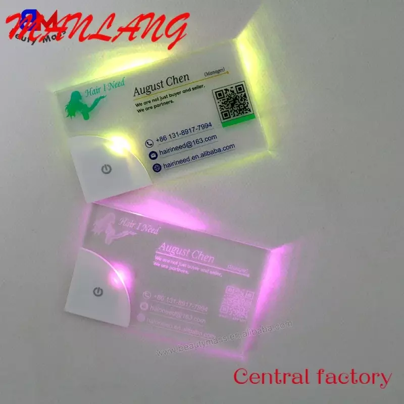 Пользовательская простая светодиодная визитная карточка, пустая акриловая визитка с логотипом с красочным освещением