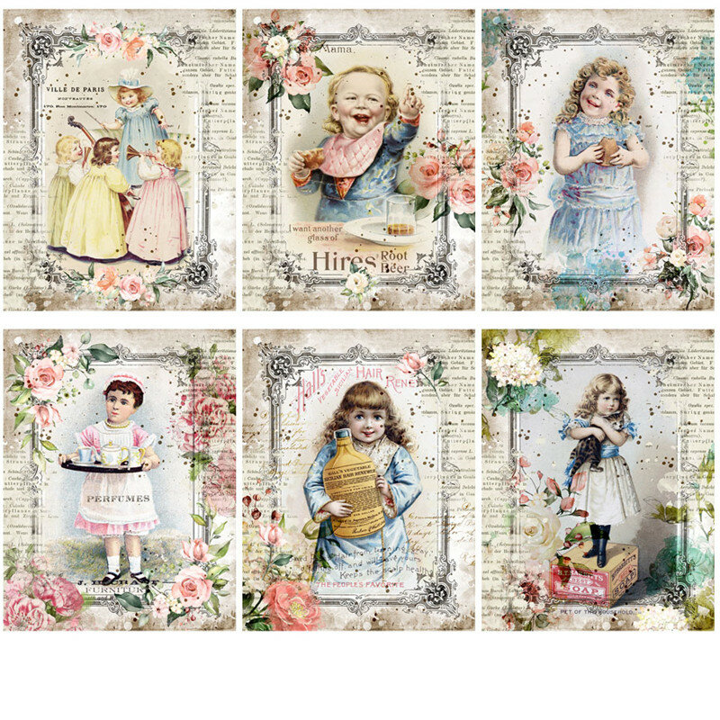 Pegatinas decorativas para álbum de recortes, 6 unids/pack, Vintage, tema Retro, para chicas encantadoras, DIY