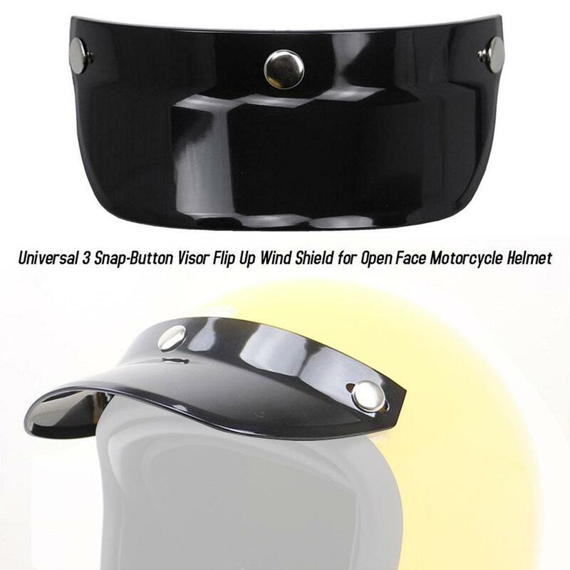 Universal 3 Snap-Button Visor, Flip Up, Vento Fit para Capacete de Motocicleta Open Face, Substituição Anti-UV do pára-brisa, Windproof W6Z8