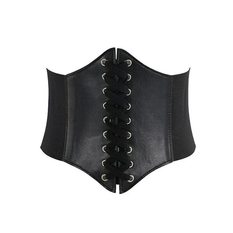 Black Corset Belt Gothic PU Leather Lace-up Belts Female Vintage Slimming Waist Corset Wide Belt for Women Girl Dress Accessory