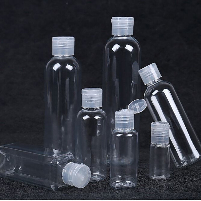 زجاجة بلاستيكية شفافة مع غطاء ، حاوية فارغة قابلة لإعادة الملء ، ومناسبة للسفر ، والشامبو ، كريم الوجه ، عينة تخزين مستحضرات التجميل ، 5-120 مللي