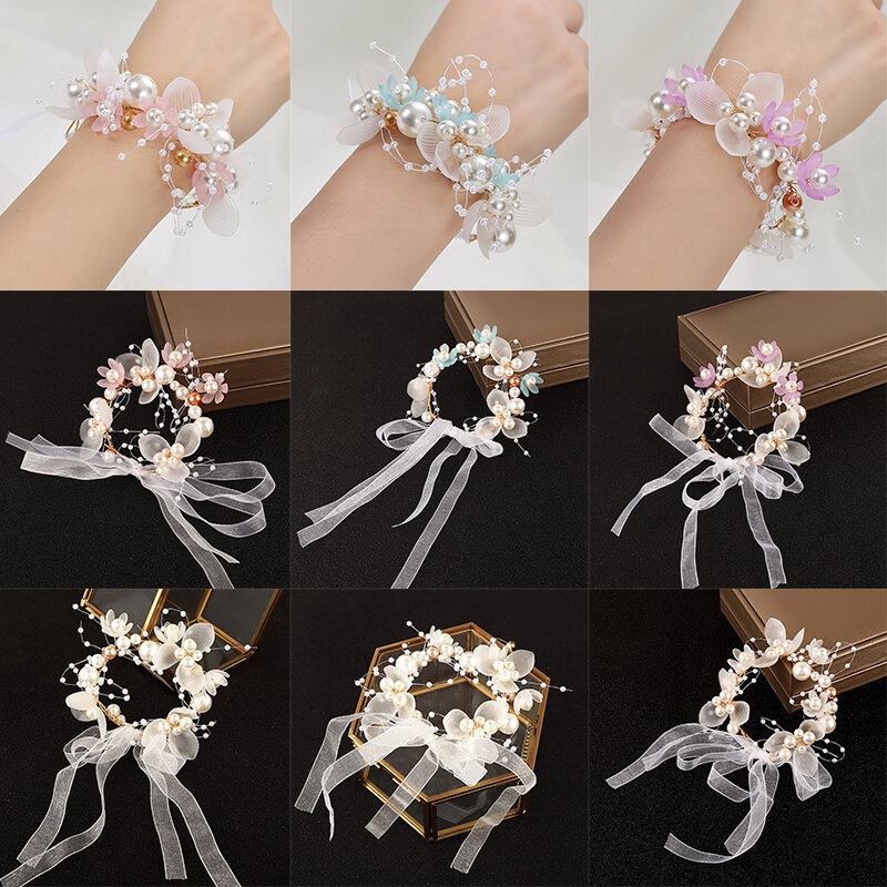 Parel Lint Armband Voor Bruid Bruidsmeisje Kinderen Fee Zus Koreaanse Stijl Mooie Partij Boutonniere Accessoires