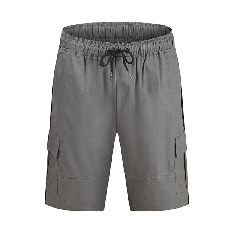 Celana pendek pria celana pendek pinggang elastis celana pendek pinggang sedang sedikit meregang warna Solid musim panas mode nyaman gaya baru