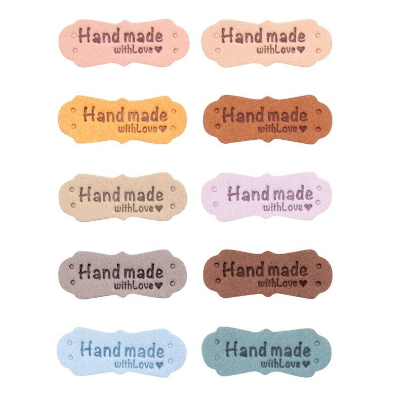 50Pcs PU Leather Labels Tags For Handmade DIY Hats Bags Hand Made With Love Label For Clothes Sewing Tags Accessories