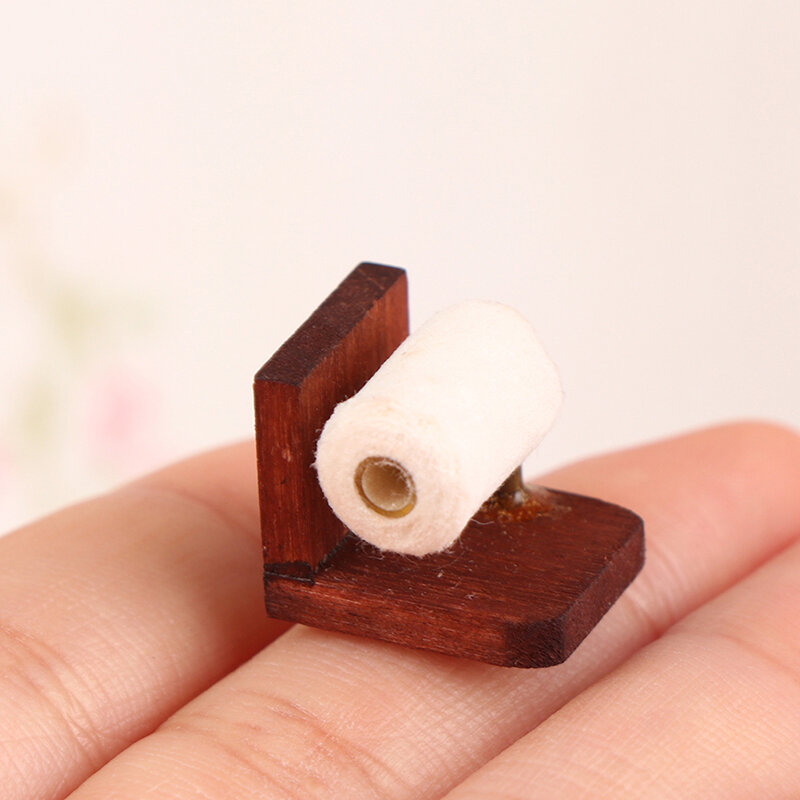 Suministros de baño en miniatura para casa de muñecas, rollo de papel tisú en miniatura con soporte, modelo 1:12, accesorios para muebles de baño