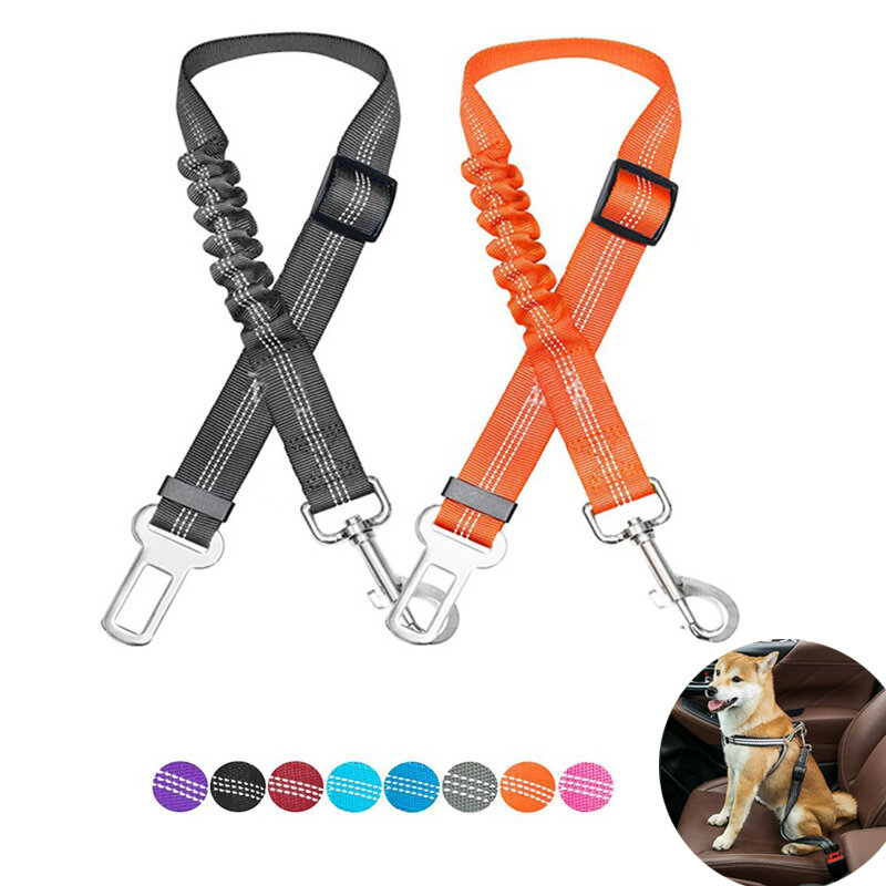 Arnés ajustable para cinturón de seguridad de coche para perros, accesorio de nailon con amortiguación reflectante, elástico, ideal para viaje