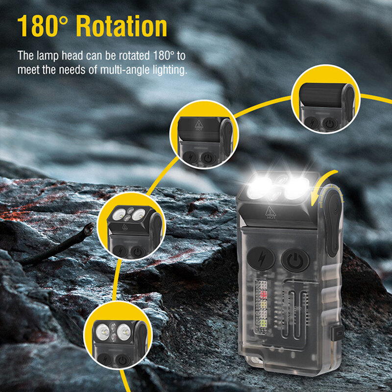 Amanfire V20 EDC LED lampu gantungan kunci daya tinggi senter Mini 1000LM senter saku kerja portabel Magnet UV bip Flash lentera