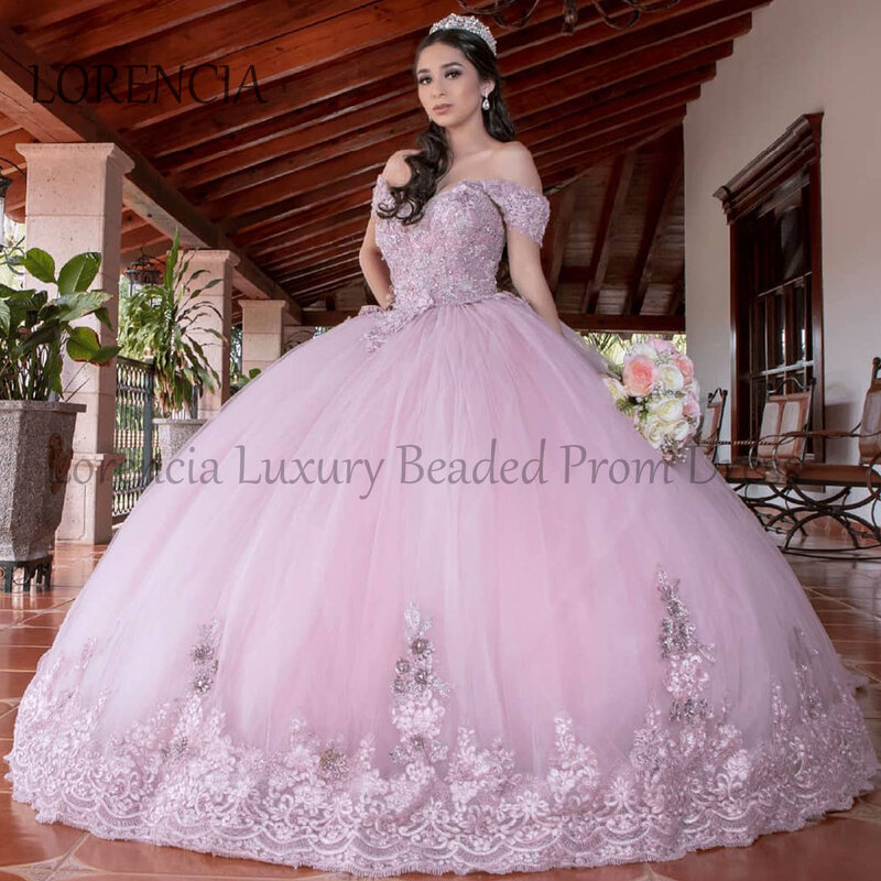 Gaun merah muda Quinceanera Sweetheart Mexico manis 15 16 gaun pesta tanpa lengan 2024 applique bunga Vestidos Formal De XV 15 Anos
