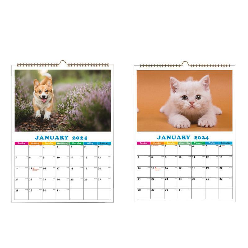 部屋の寮と教室のための壁カレンダー、面白い猫カレンダー、犬のカレンダー、2024
