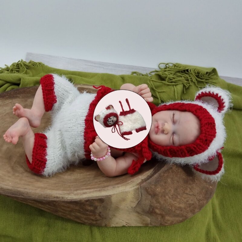 K5DD ทารกแรกเกิดถ่ายภาพ Props หมวกหมีโครเชต์ Suspender Romper Photo Props เด็กเครื่องแต่งกายสัตว์ทารกชุดถ่ายภาพ
