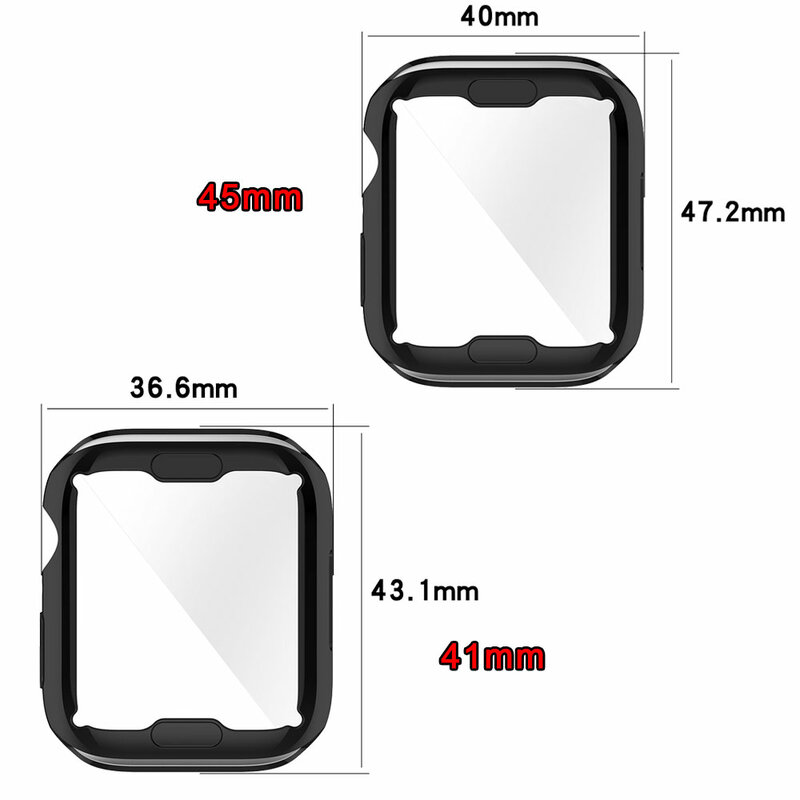 Apple Watch用保護ケース,頑丈な耐衝撃ケース,Apple Watch s7 41mm 45mm,フルプロテクション,ソフトtpuスクリーン,メッキウォッチカバー