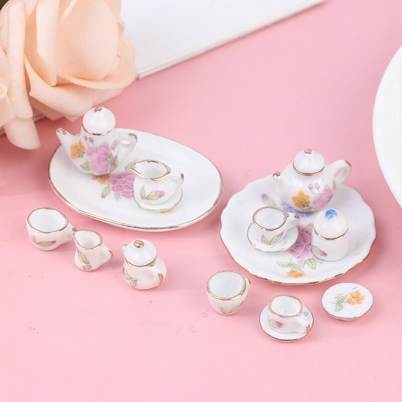 Набор миниатюрных фарфоровых чайных чашек 1:12 для кукольного домика, посуда с цветами, кухонная мебель, игрушки для детей, чайные чашки, кукольный домик