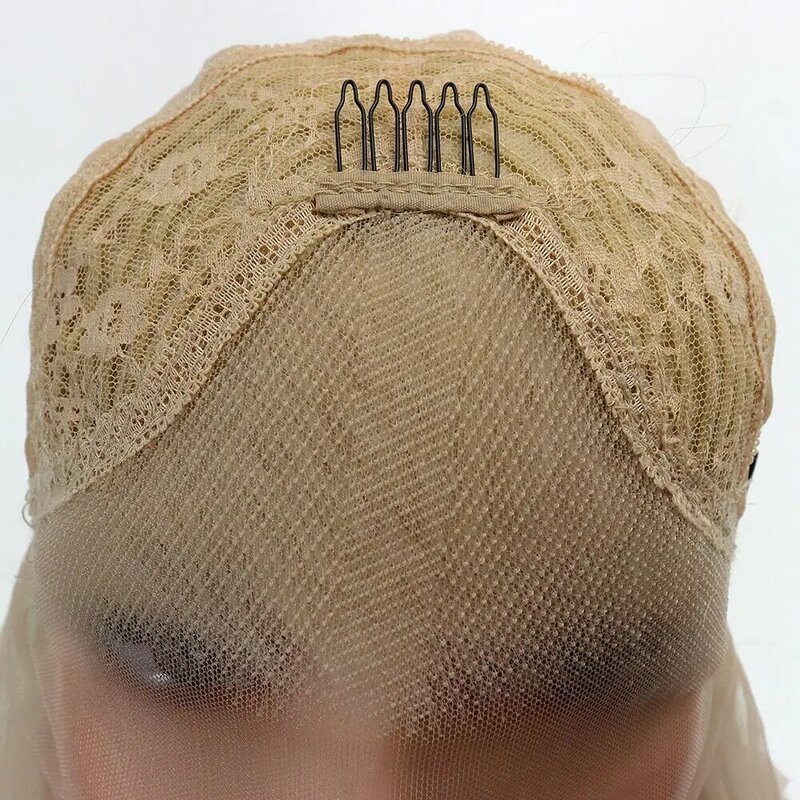 Wig Depan Panjang Lembut 613 Rambut Pirang Gelombang HD 13x4Lace Wig Sintetis Campuran Rambut Manusia untuk Rambut Bayi Hitam Sebelum Diambil Cosplay