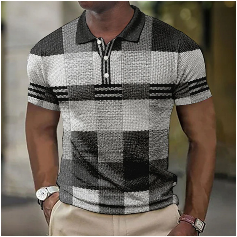 Kemeja Polo pria kaus Polo longgar bercetak kain kasual lengan pendek blus jaring pakaian musim panas ukuran besar kaus Polo bersirkulasi