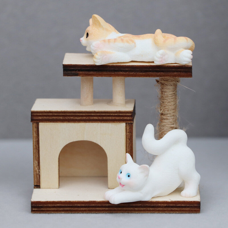 1pc antike hölzerne Puppenhaus Miniatur Katze Kletter baum Modell Haustier Möbel Wohnkultur Spielzeug Puppenhaus Dekoration Zubehör