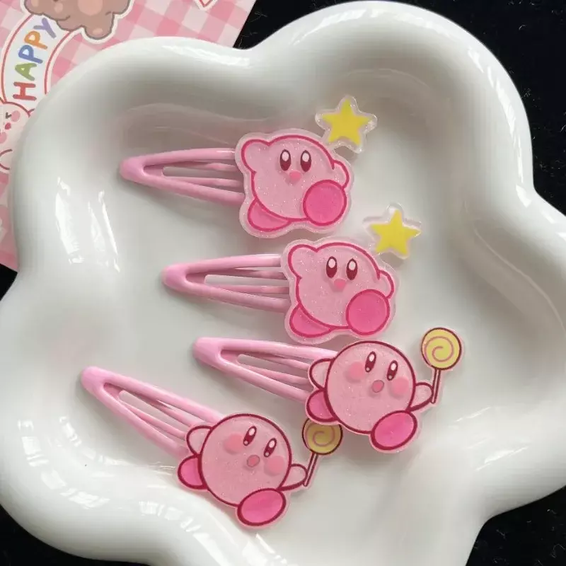 Kawaii Kirby Cartoon Bangs Snap Hair Clip para Crianças, Hairpin rosa para Meninas, Acessórios de Cabelo Anime Headwear para Crianças, Presente de Aniversário