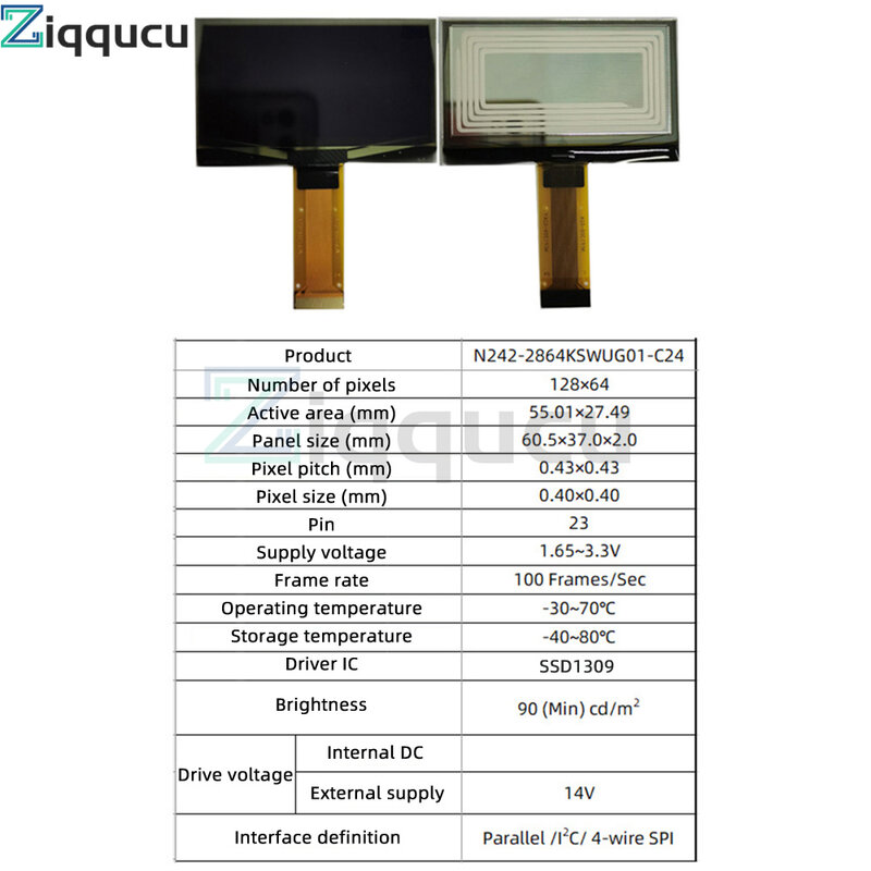 شاشة أوليد 1.54/2.42 بوصة SSD1309 دقة 128*64 شاشة لد تسليط الضوء على المكونات في 23/24pin أوليد شاشة أحادية اللون