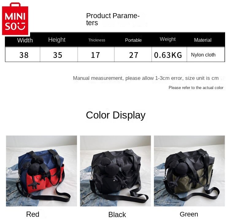 MINISO Disney Cartoon Mickey Printed Luggage Bag Student Portable Handheld One Shoulder Large Capacity Storage Bag