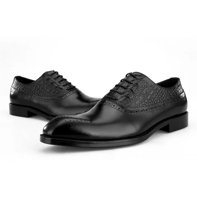 Sepatu Formal Kulit Sapi Pria Bisnis Italia Kantor Sepatu Oxford Ujung Persegi Berenda Sepatu Gaun Pengantin Pria Coklat