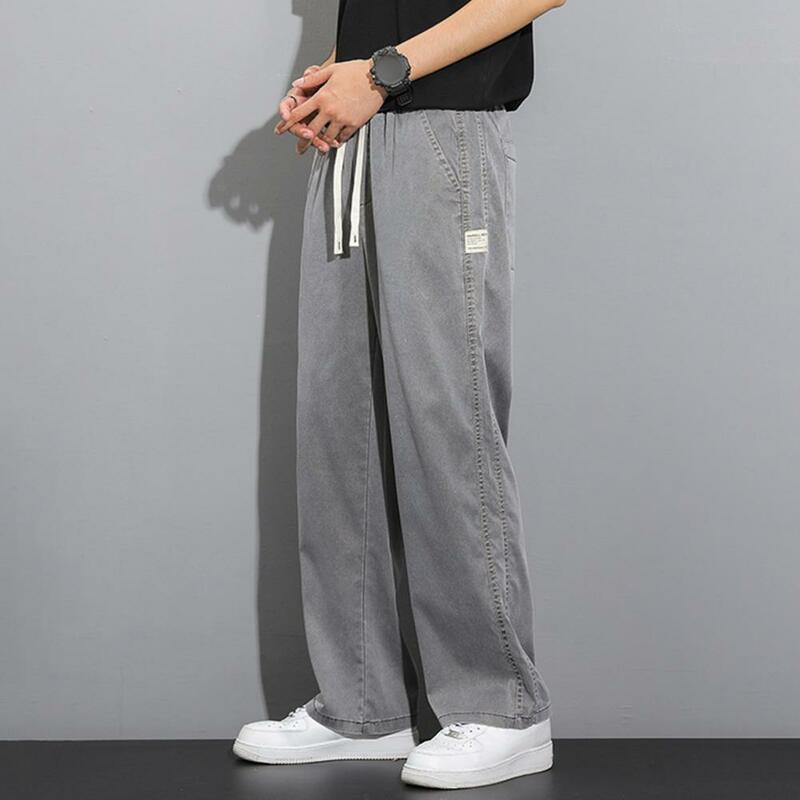 Men Sweatpants Japanese Style Wide Leg Men's Sweatpants with Side Pockets Drawstring Waist Gym Training Joggers Solid Colors Men