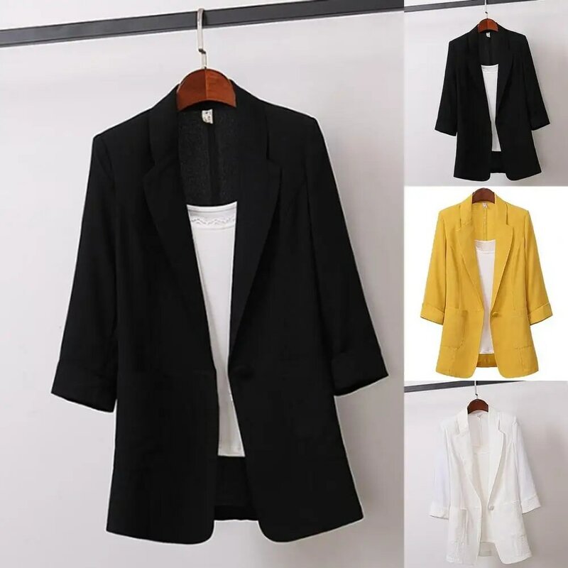 Suits Jacket Classic Long Sleeve Lapel Pockets Suits Coat Suit Office Lady Blazer  Solid Color Lapel Blazer for Party