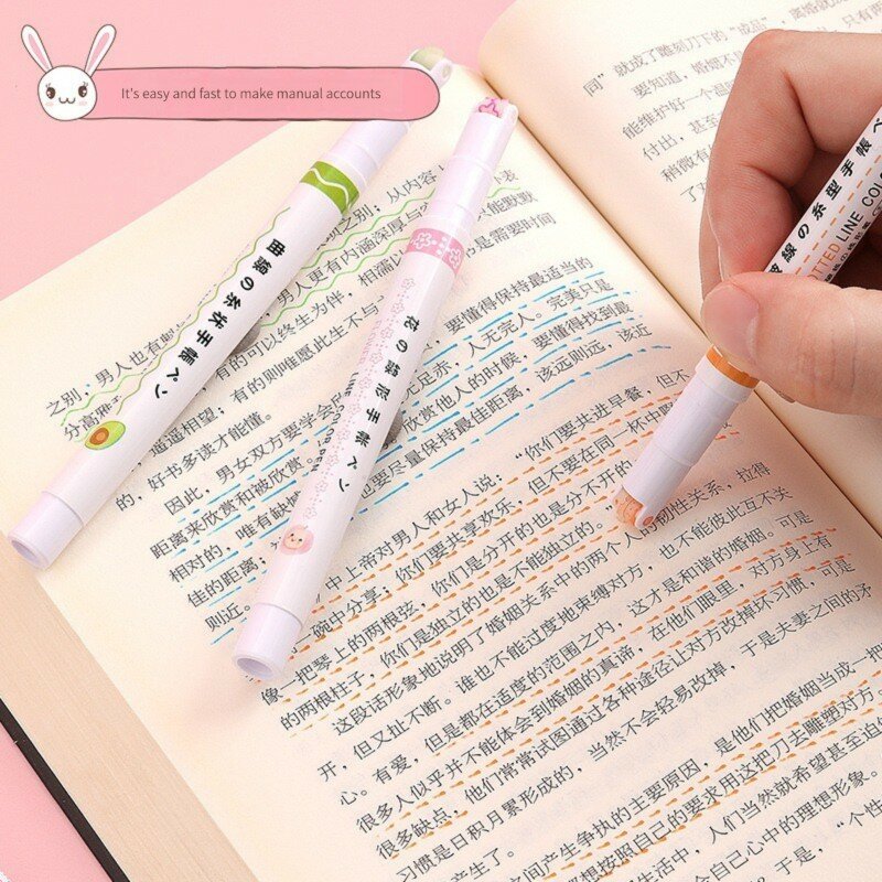 6 buah/set pena Highlighter bentuk garis bunga Kawaii ujung Roller spidol lengkung untuk menulis alat tulis GAMBAR Jurnal