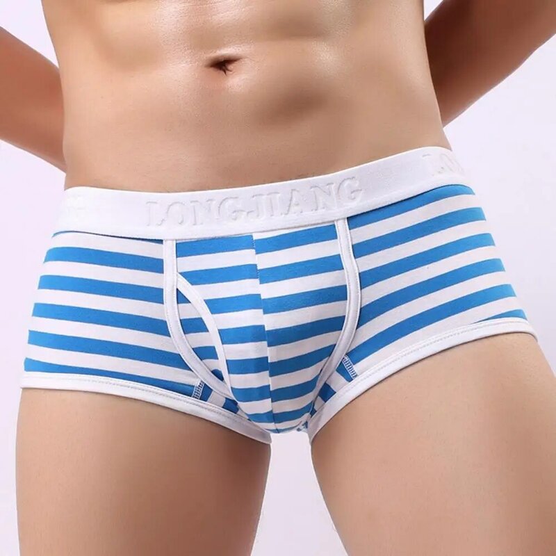 Men Boxer Stripe Side Opening Underwear Sexy Mid Rise Underpants For Bathroom